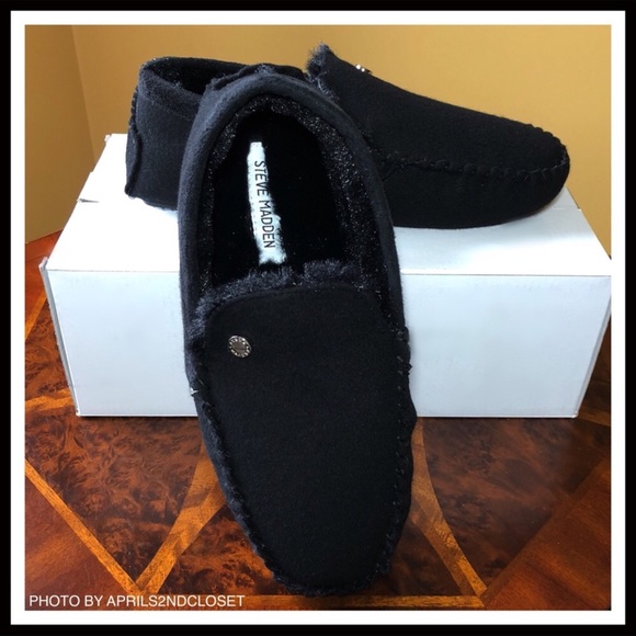 STEVE MADDEN BLACK FAUX FUR SLIP-ON MOCCASINS - Picture 2 of 8